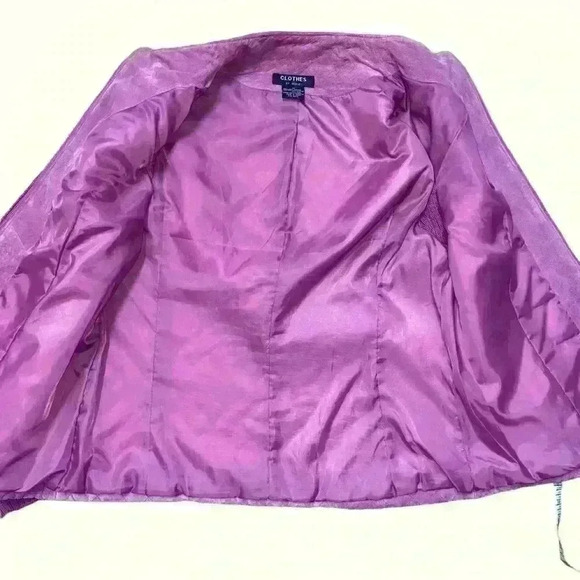 Clothes by Revue Pink/Mauve Quilted Leather Jacket Knit Sleeves. Size 14 - Picture 7 of 10